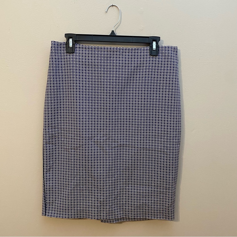 Adrana Papell Navy & White Geometric Pencil Skirt, Office wear Work Skirt size 8